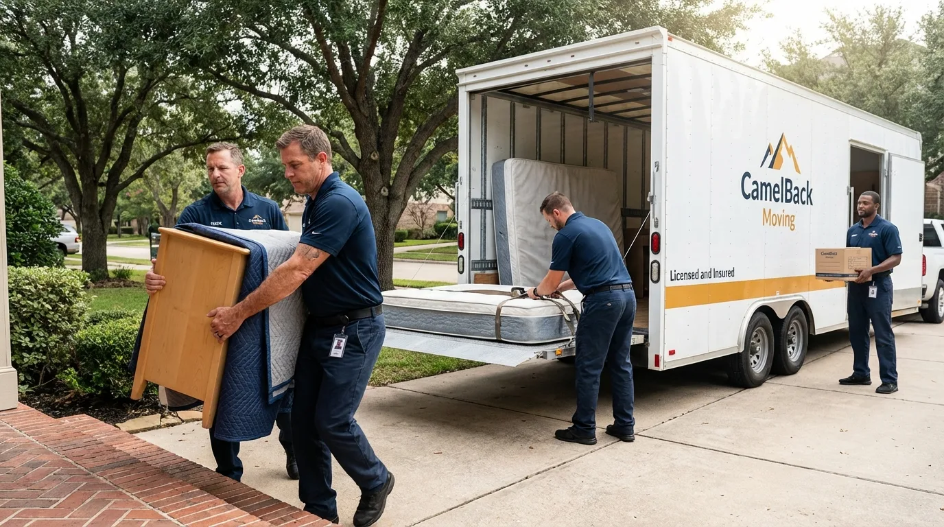 Crew loading residential truck for cross-state move from Jemez Pueblo, NM