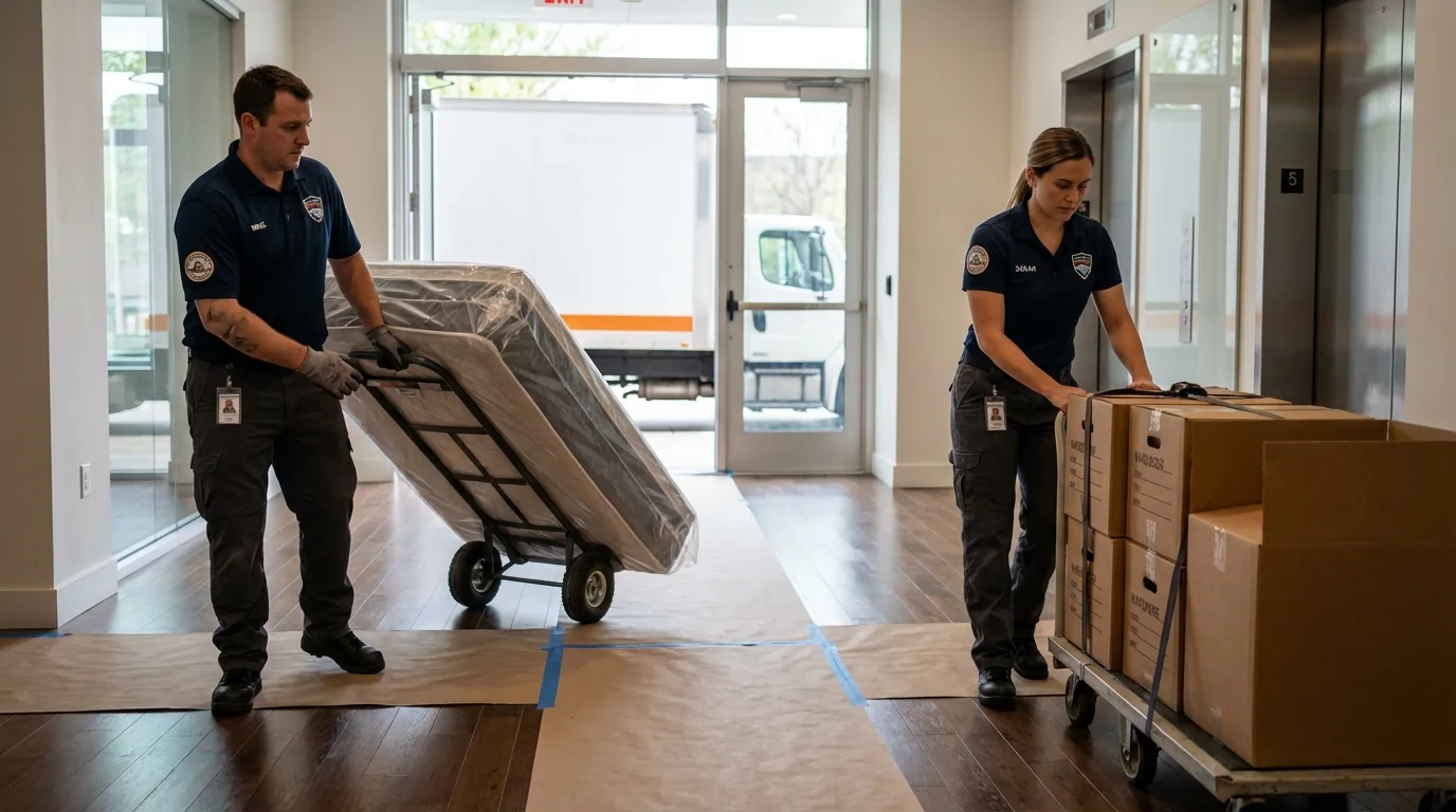 Professional apartment movers loading elevator in Jemez Pueblo, NM